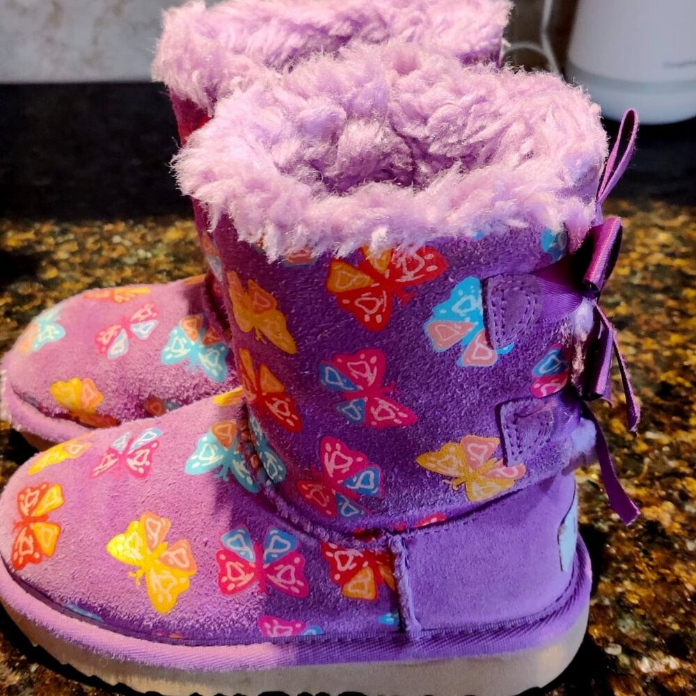 UGG Toddler Bailey Bow II Purple Butterfly Print Boots Size 10